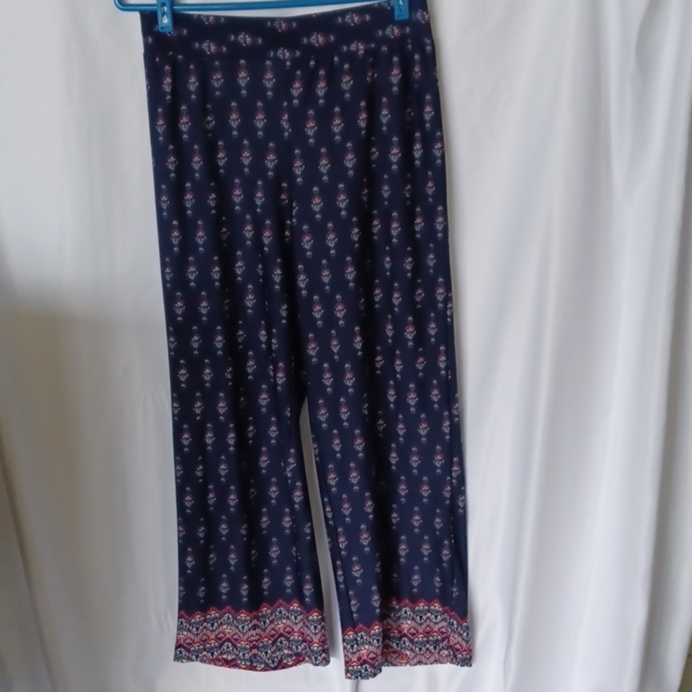 Studio works Palazzo Pants, stretchy comfy, navy, pink